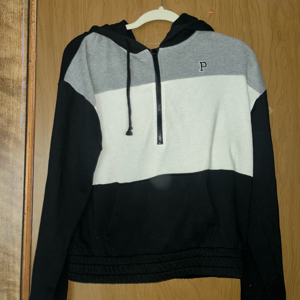 Victoria Secret Pink Black and Gray Colorblock Hoodie